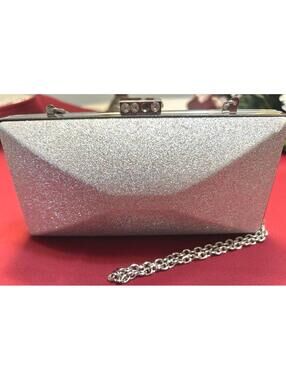 Silver Glitter Box Clutch Rhinestone Evening Purse Formal Bag